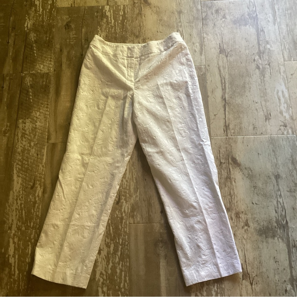TALBOTS Petites White Cotton Pants Flower Design Pants Women’s 10